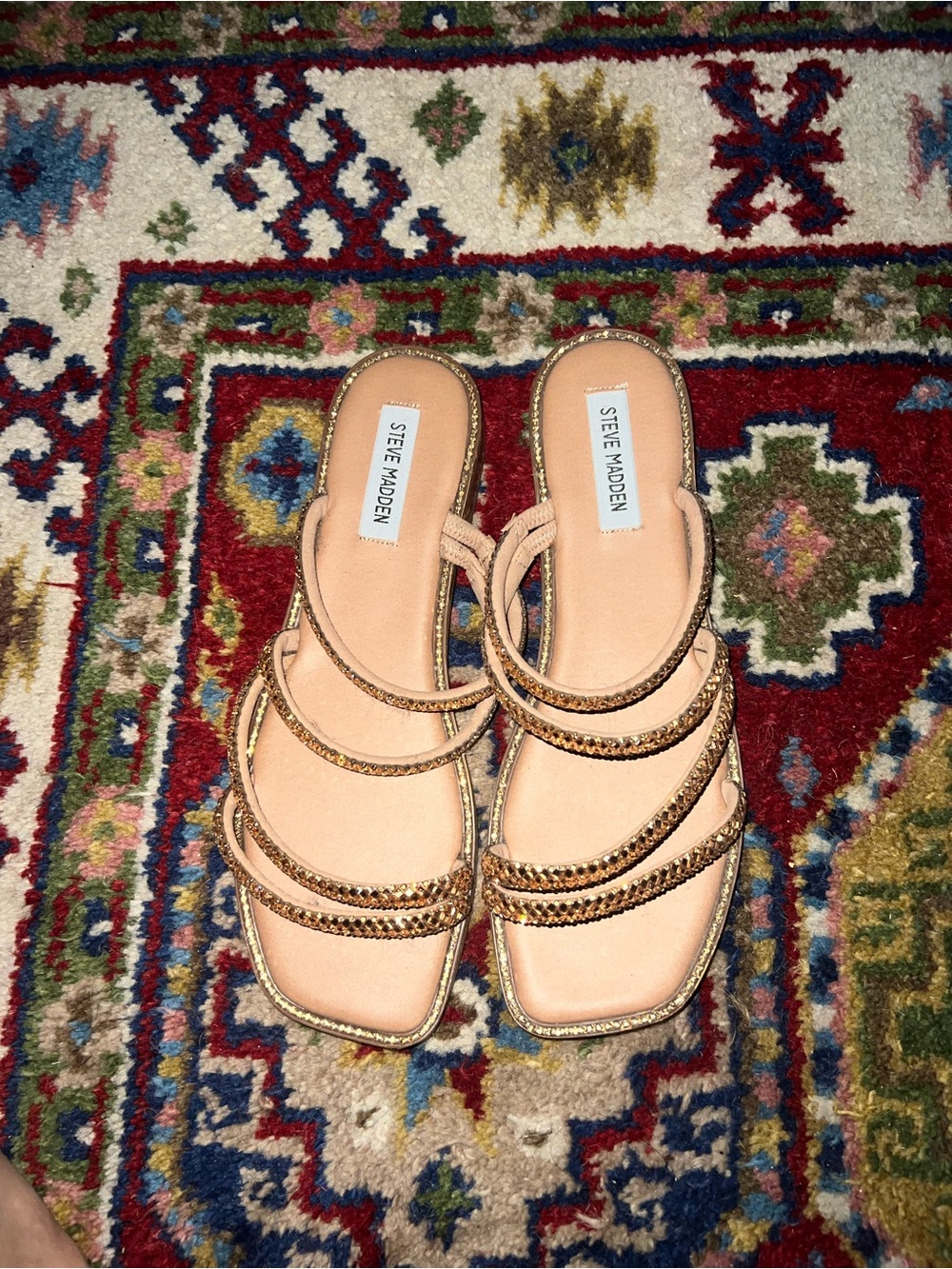 Steve Madden Peach Beaded Multi-Strap Slide Sandals